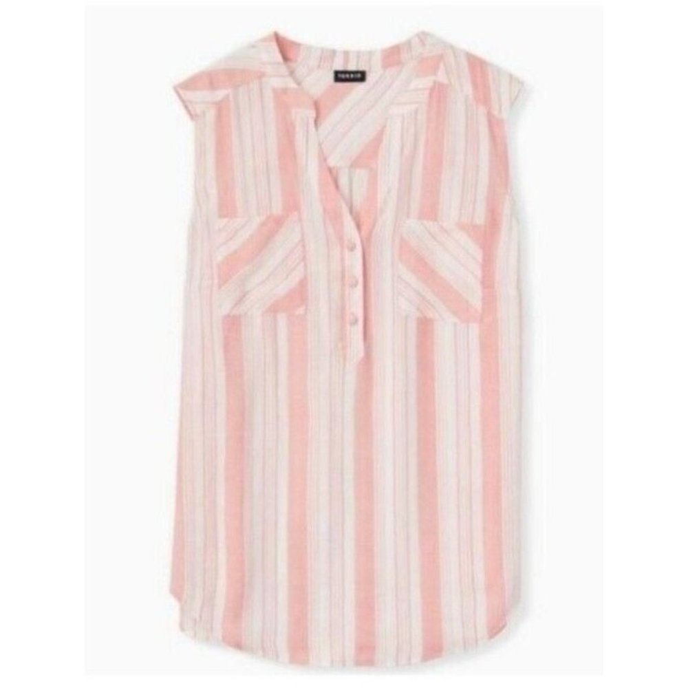 Women's Torrid Harper Gauze Coral Striped Two Pocket Tank Size 3XL
